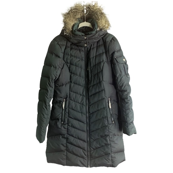 Eddie Bauer Jackets & Blazers - Eddie Bauer Sun Valley Down Parka Puffer Coat Womens M Green Faux Fur Trim Hood